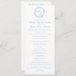 Watercolor Monogram Blue Hydrangea Wreath Wedding Programme