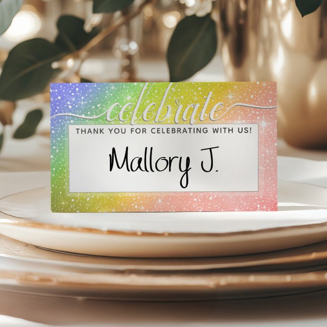 🌈 Watercolor Monogram CELEBRATE Rainbow  Place Card (🌈 Watercolor Monogram CELEBRATE Rainbow Place Card
)