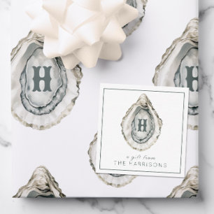 Watercolor Monogram Coastal Oyster Card