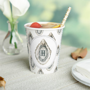 Watercolor Monogram Coastal Oyster Paper Cups