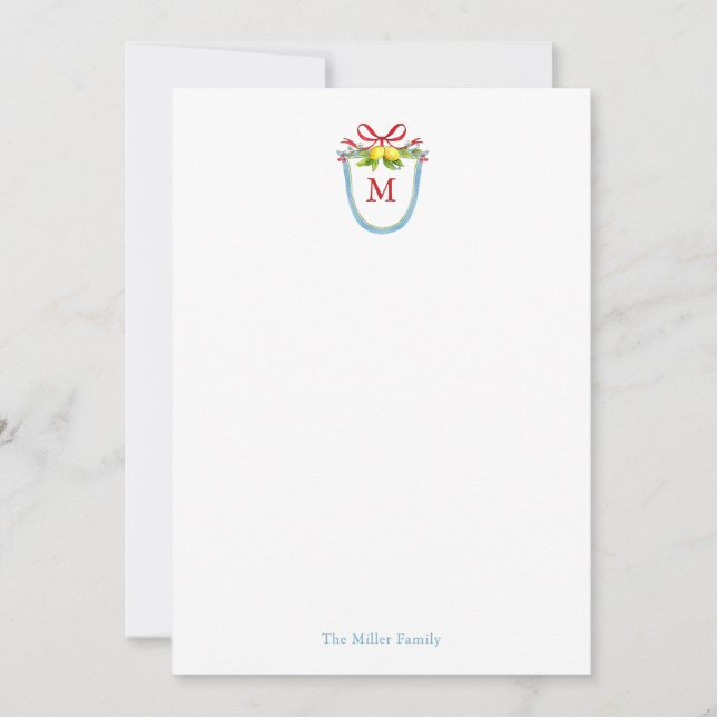 Watercolor Monogram crest with lemons Card (Front)