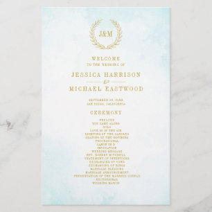 Watercolor Monogram Elegant Simple Wedding Program