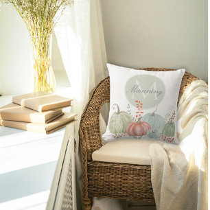 Watercolor Monogram Fall Pumpkins  Cushion