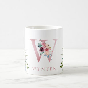 Watercolor Monogram Floral Letter W Coffee Mug
