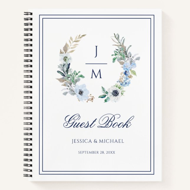 Watercolor Monogram Floral Wedding Guest Book (Front)