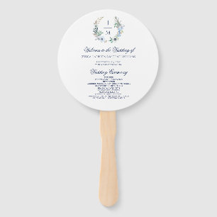 Watercolor Monogram Floral Wreath Simple Wedding Hand Fan