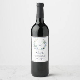 Watercolor Monogram Floral Wreath Wedding Logo Wine Label