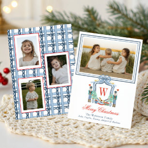 Watercolor Monogram Initial Nutcracker Crest Photo Holiday Card