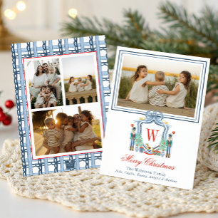 Watercolor Monogram Initial Nutcracker Crest Photo Holiday Card