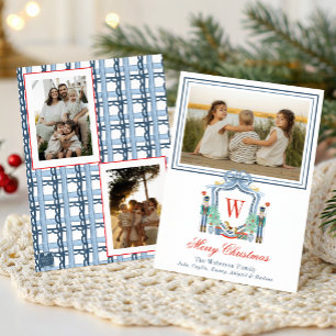Watercolor Monogram Initial Nutcracker Crest Photo Holiday Card