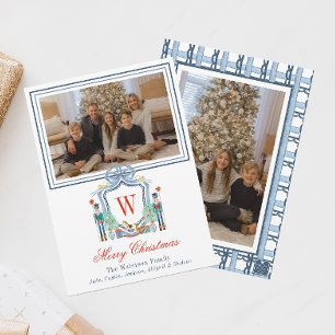 Watercolor Monogram Initial Nutcracker Crest Photo Holiday Card