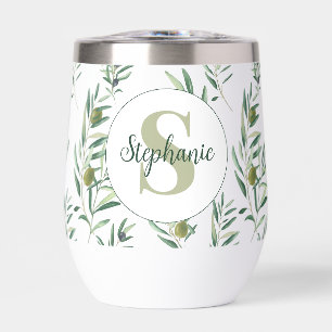 Watercolor Monogram Name Olive Branches Pattern
