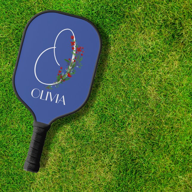 Watercolor monogram  O blue Pickleball Paddle (Creator Uploaded)