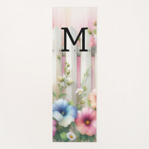 Watercolor monogram pastels flowers on white wood yoga mat