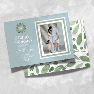 Watercolor Monogram Script Photo Flat Holiday Card