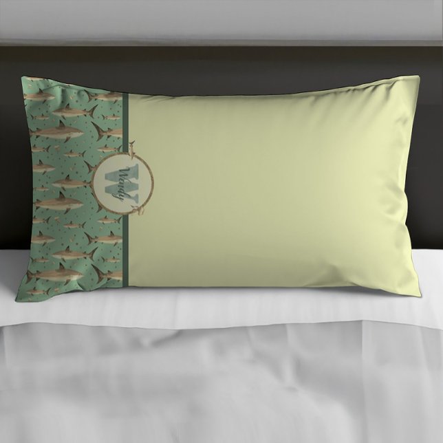 Watercolor Monogram Shark Green Pillow Case Set (Creator Uploaded)