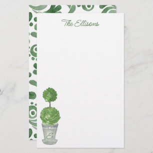 Watercolor Monogrammed Topiary Stationery