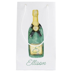Watercolor Monogrammed Wine Small Gift Bag