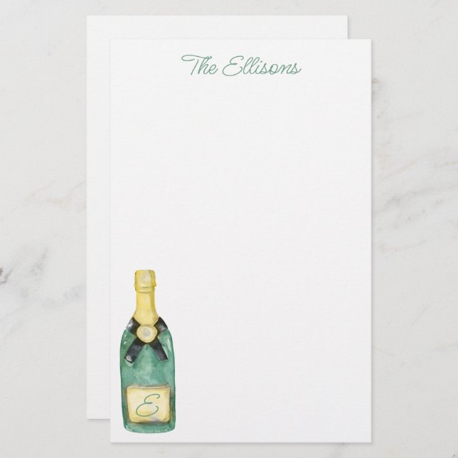 Watercolor Monogrammed Wine Stationery (Front/Back)