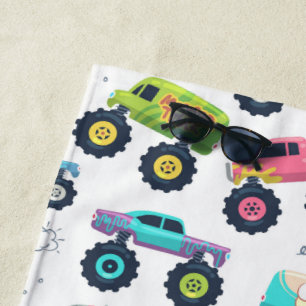 Watercolor Monster Car Trucks kids Beach Towel