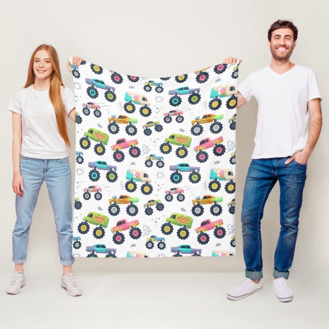 Watercolor Monster Car Trucks kids Fleece Blanket (In Situ)