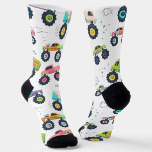 Watercolor Monster Car Trucks kids Socks