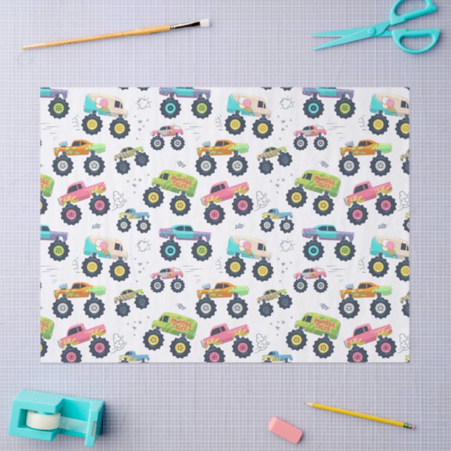 Watercolor Monster Car Trucks kids Tissue Paper (Craft)