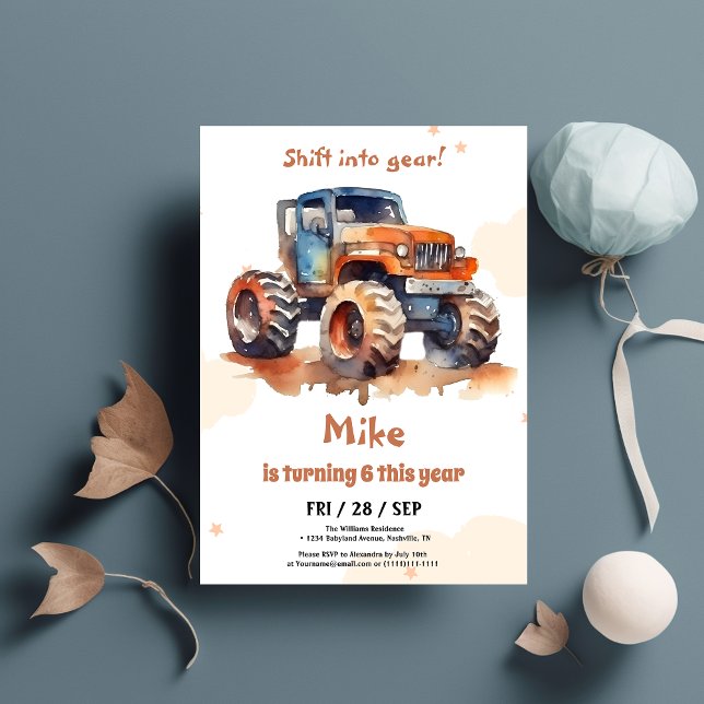 Watercolor Monster Truck boy Birthday  Invitation (Creator Uploaded)