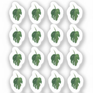 Watercolor Monstera Leaf Green Sticker Set