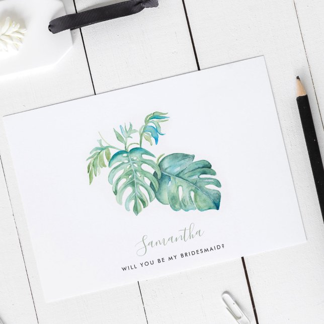 Watercolor Monstera Leaves Bridesmaid Cards (Creator Uploaded)