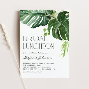 Watercolor Monstera Leaves Summer Bridal Luncheon Invitation