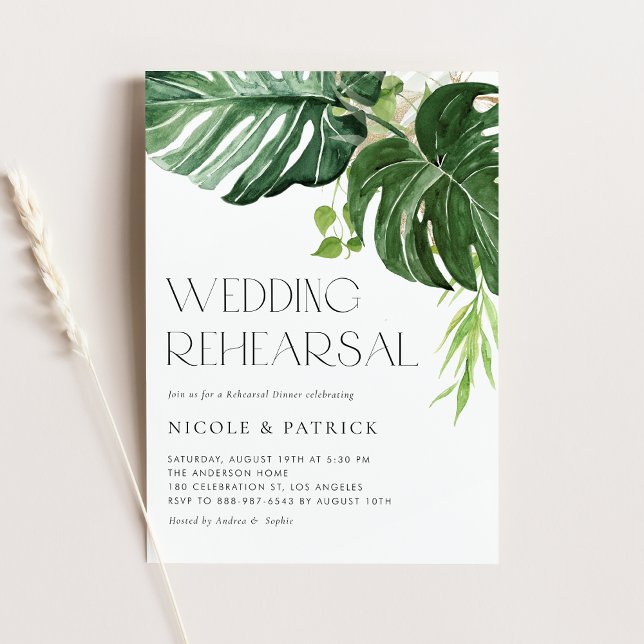 Watercolor Monstera Leaves Summer Rehearsal Dinner Invitation (Creator Uploaded)