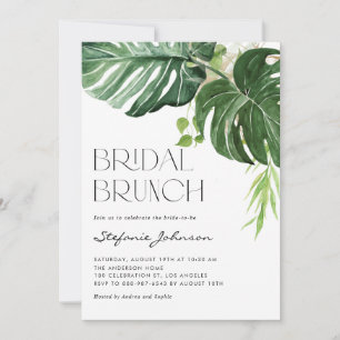 Watercolor Monstera Leaves Tropical Bridal Brunch Invitation
