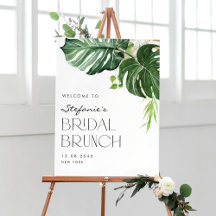 Watercolor Monstera Tropical Bridal Brunch Welcome