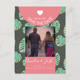Watercolor Monsteras Pink Save the Date Postcard