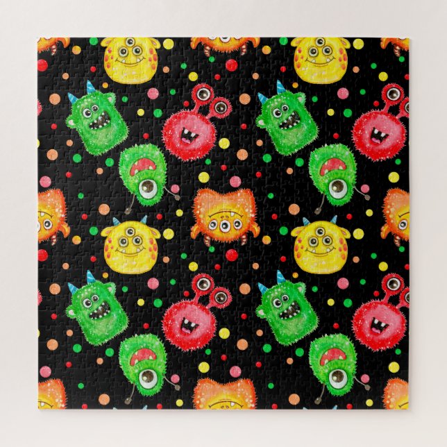 Watercolor Monsters: Cute Seamless Pattern Jigsaw Puzzle (Vertical)