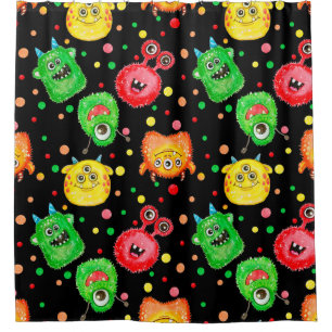 Watercolor Monsters: Cute Seamless Pattern Shower Curtain