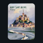 Watercolor Mont Saint Michel France Vintage Travel Magnet<br><div class="desc">If you've ever dreamt of visiting Mont Saint-Michel in France, this watercolor travel art captures the magic of that famous Normandy landmark. Rising out of the tidal bay, the medieval abbey looks like a fairytale castle against the soft, cloudy sky. It is a classic piece of European architecture. The gentle...</div>