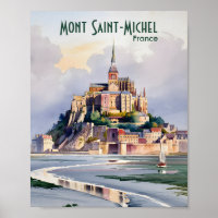 Watercolor Mont Saint Michel France Vintage Travel