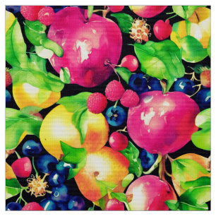 Watercolor Montage of Colourful Fruits Fabric