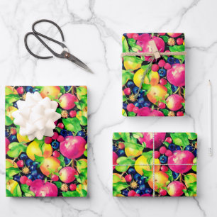Watercolor Montage of Colourful Fruits Wrapping Paper Sheet