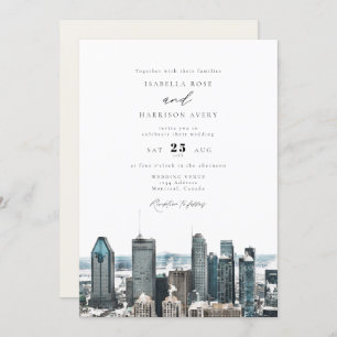 Watercolor Montreal Canada City Skyline Wedding Invitation