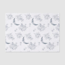 Watercolor Moon & Botanical Art Pattern Blue-Grey