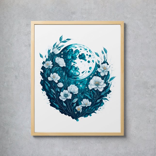 Watercolor Moon Celestial Stars Flowers Poster (Watercolor Moon Celestial Stars Flowers Poster
)