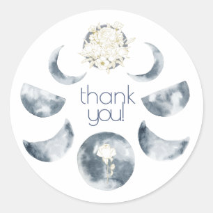 Watercolor Moon Phase Floral Bouquet thank-you! Classic Round Sticker
