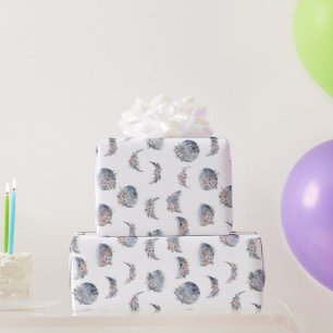 Watercolor Moon Phases Pattern Wrapping Paper