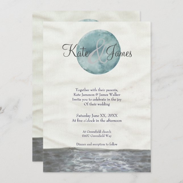 Watercolor Moon Poe Inspired Wedding Invitation (Front/Back)