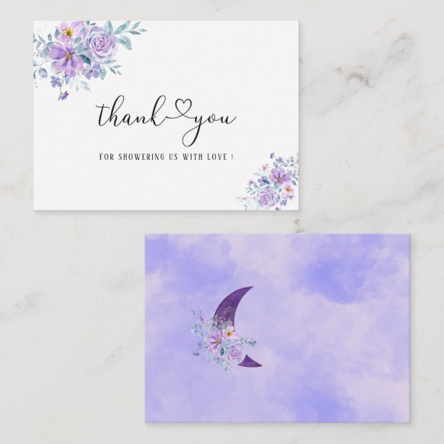  Watercolor Moon purple flowers thank you Card (Front/Back)