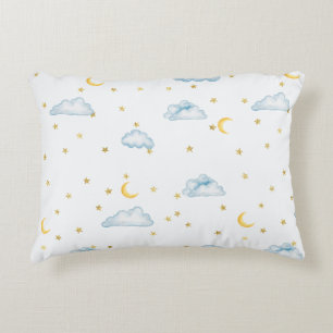Watercolor Moon Stars and Clouds Nursery Wallpaper Decorative Cushion