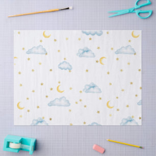 Watercolor Moon Stars and Clouds Nursery Wallpaper Tissue Paper